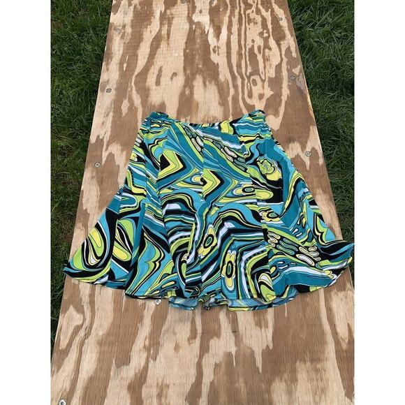 S.L.B‎ abstract women's skirt XL Retro Blue Green Swirl Summer - Picture 1 of 7